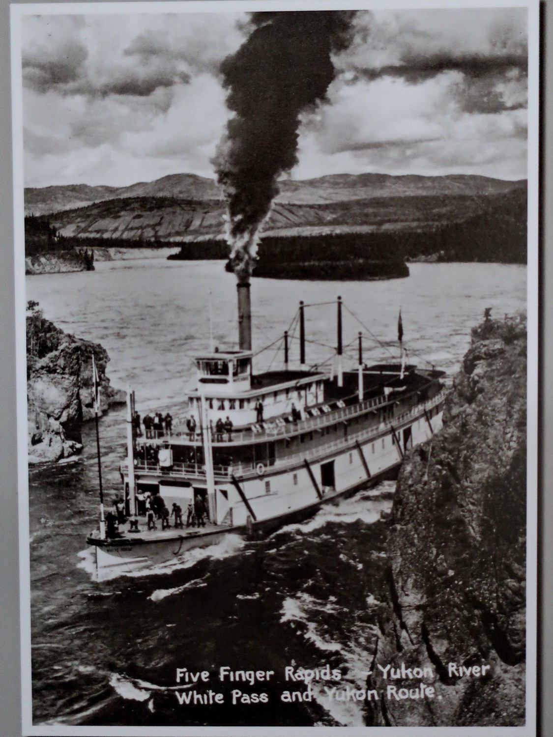 Picture of SS Klondike passing the scary Five Finger Rapids on its itinerary to Dawson City
